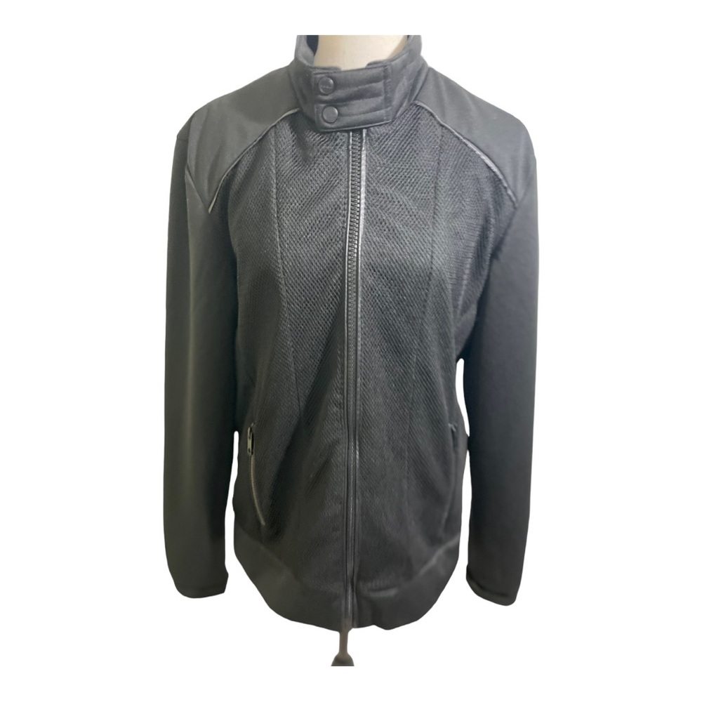 Zara womens zipper front high neck snap button motorcycle mesh style jacket LG